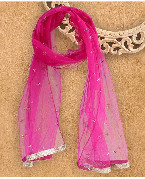Babyhug Sleeveless Embroidered Choli Lehenga & Dupatta Set - Fuchsia Pink & Green