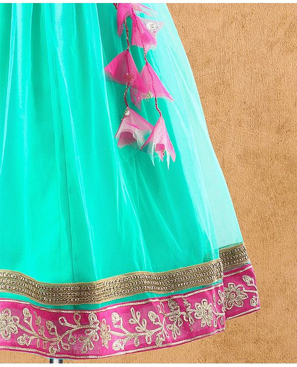 Babyhug Sleeveless Embroidered Choli Lehenga & Dupatta Set - Fuchsia Pink & Green