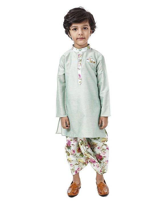 Babyhug Full Sleeves Dhoti Kurta Set Floral Print - Light Green