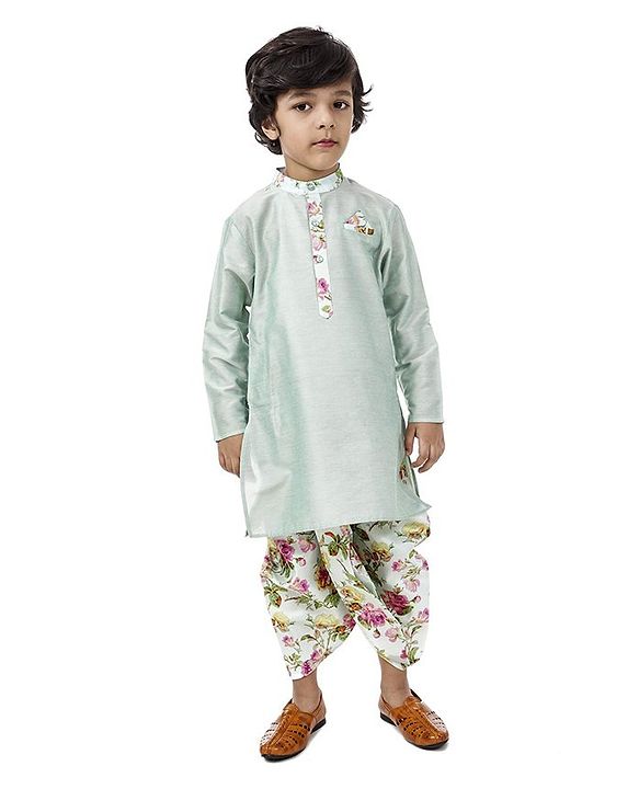 Babyhug Full Sleeves Dhoti Kurta Set Floral Print - Light Green