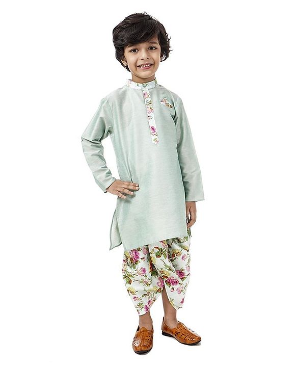 Babyhug Full Sleeves Dhoti Kurta Set Floral Print - Light Green