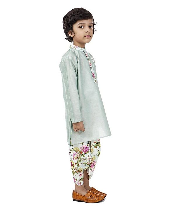 Babyhug Full Sleeves Dhoti Kurta Set Floral Print - Light Green