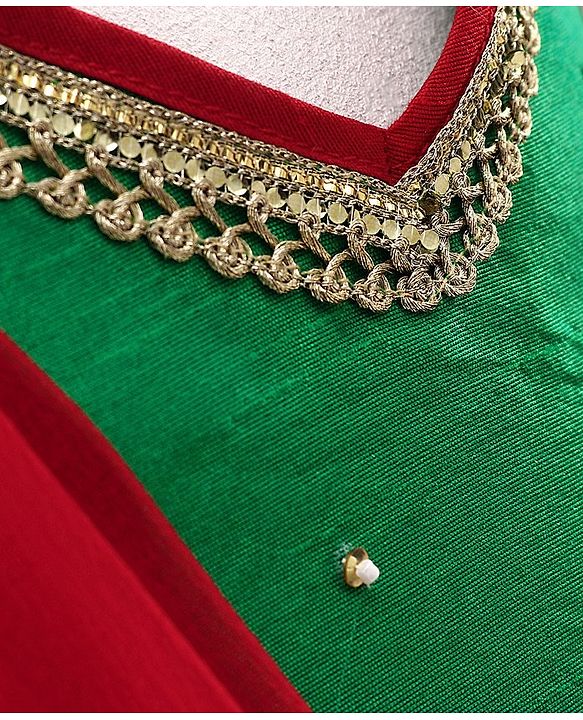 Babyhug Sleeveless Choli & Layered Lehenga With Dupatta Sequin Detailing - Green Maroon