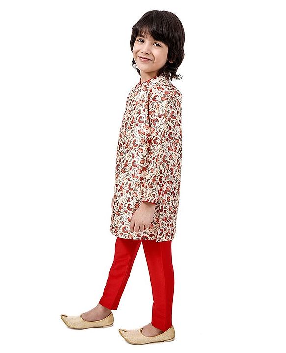 Babyhug Full Sleeves Kurta & Pyjama - Maroon Beige