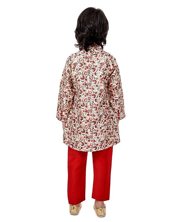 Babyhug Full Sleeves Kurta & Pyjama - Maroon Beige