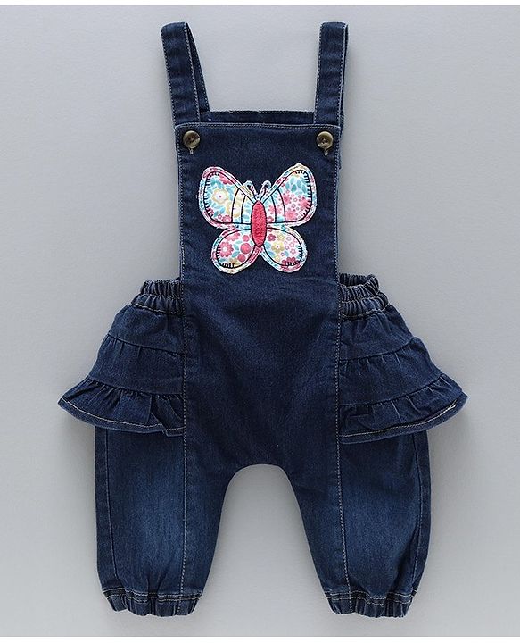 Babyhug Dungaree With Full Sleeves Inner T-Shirt Floral Print - Pink Blue