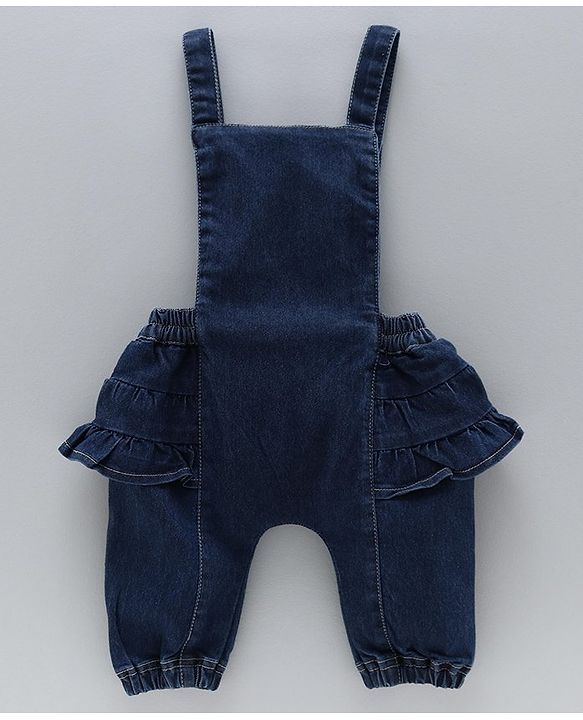Babyhug Dungaree With Full Sleeves Inner T-Shirt Floral Print - Pink Blue