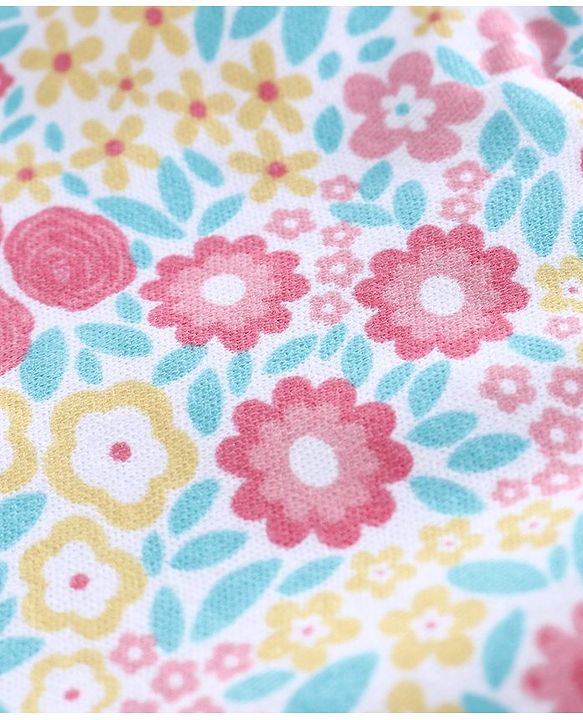 Babyhug Dungaree With Full Sleeves Inner T-Shirt Floral Print - Pink Blue