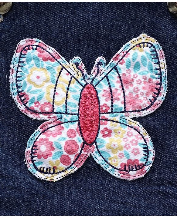 Babyhug Dungaree With Full Sleeves Inner T-Shirt Floral Print - Pink Blue