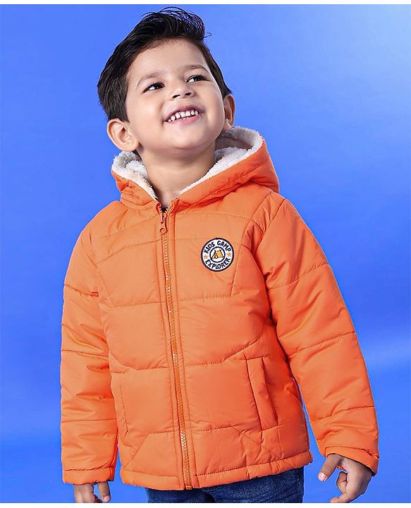 Babyhug Full Sleeves Hooded Padded Jacket Kids Camp Patch - Orange