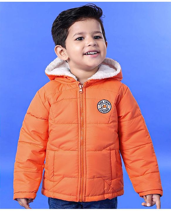 Babyhug Full Sleeves Hooded Padded Jacket Kids Camp Patch - Orange