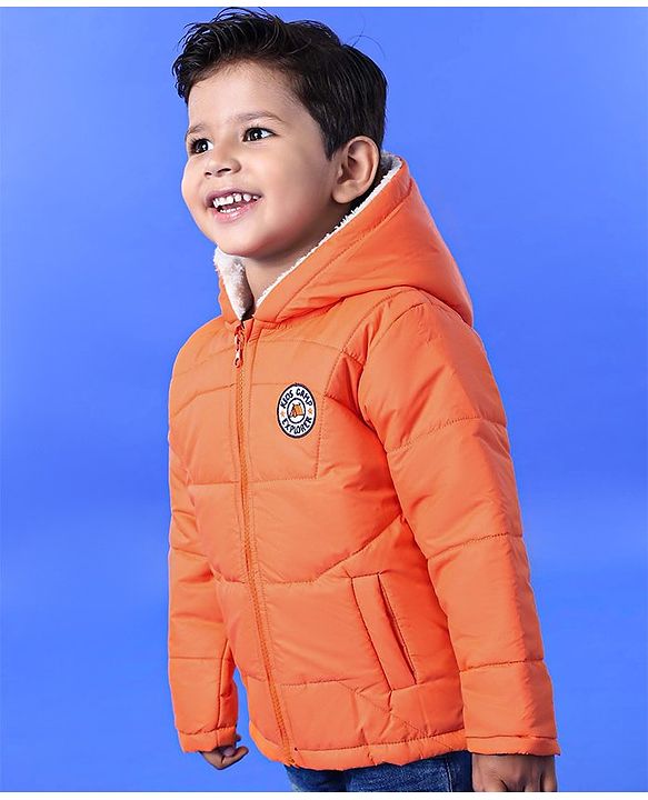 Babyhug Full Sleeves Hooded Padded Jacket Kids Camp Patch - Orange