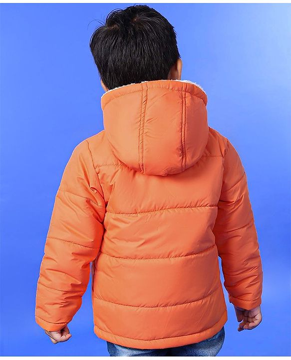 Babyhug Full Sleeves Hooded Padded Jacket Kids Camp Patch - Orange