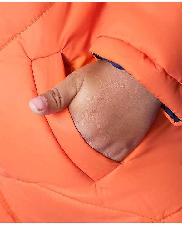 Babyhug Full Sleeves Hooded Padded Jacket Kids Camp Patch - Orange