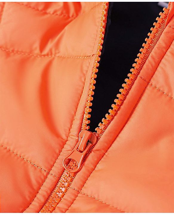 Babyhug Full Sleeves Hooded Padded Jacket Kids Camp Patch - Orange