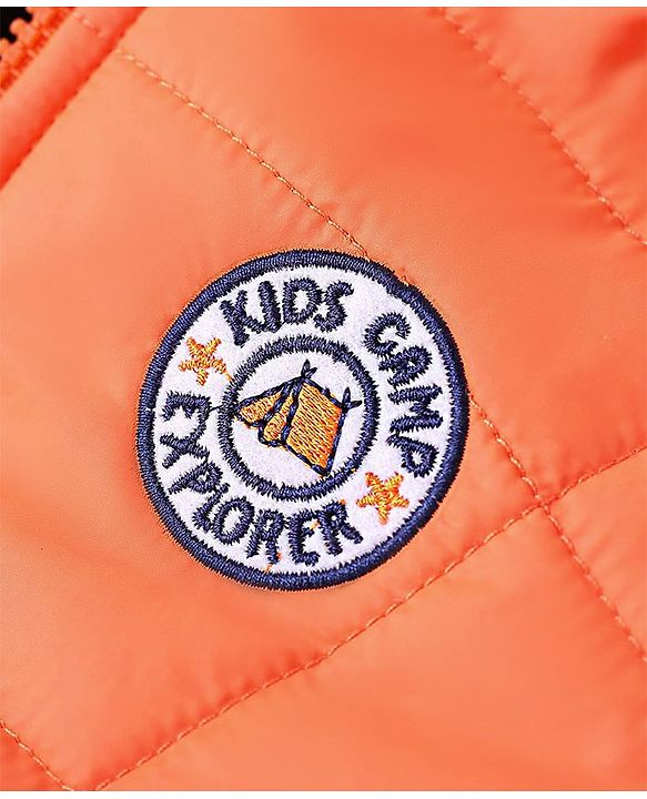 Babyhug Full Sleeves Hooded Padded Jacket Kids Camp Patch - Orange