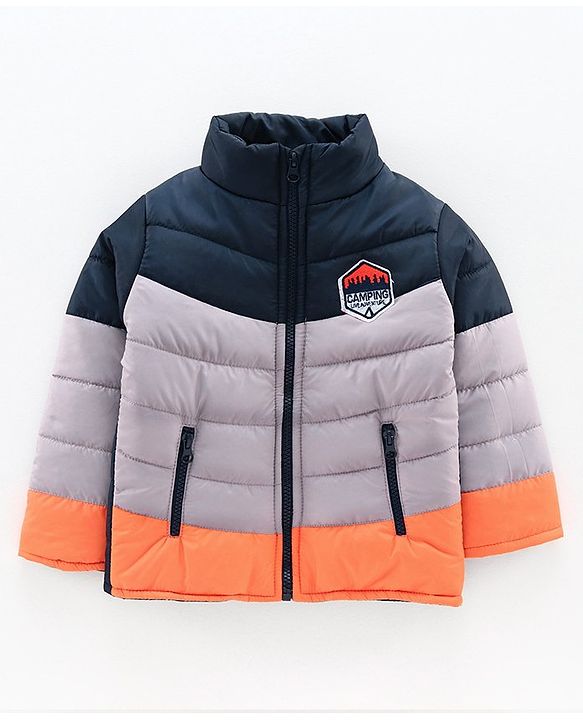 Babyhug Full Sleeves Padded Jacket Camping Patch - Navy Grey