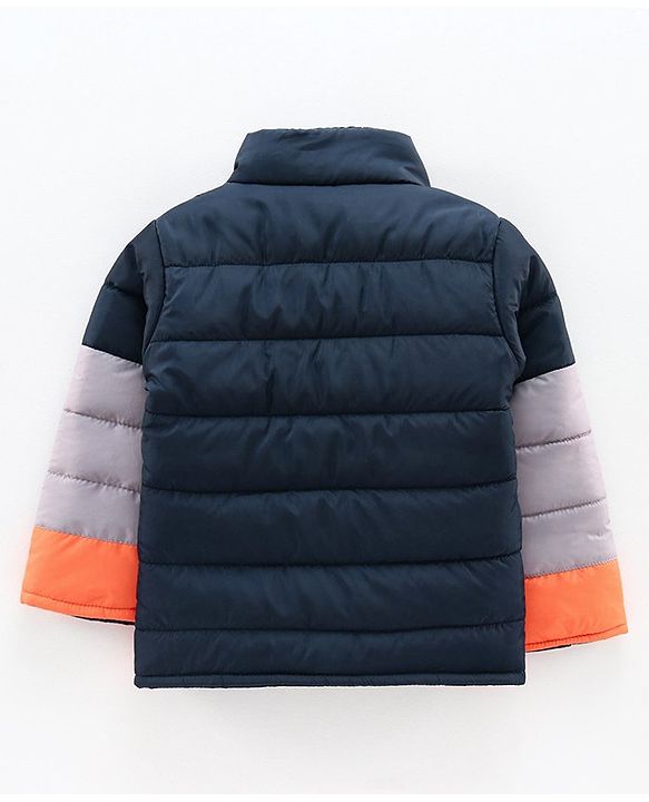 Babyhug Full Sleeves Padded Jacket Camping Patch - Navy Grey