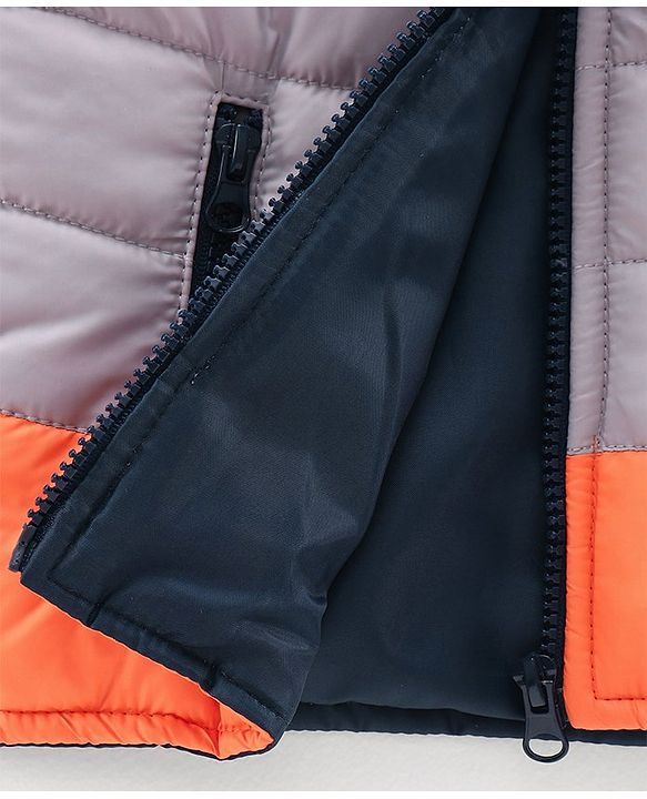 Babyhug Full Sleeves Padded Jacket Camping Patch - Navy Grey