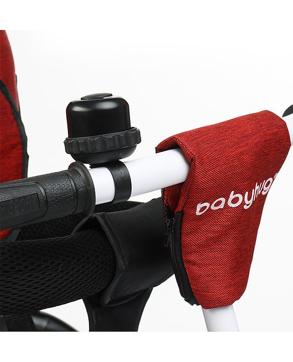 Babyhug Prodigy Plug & Play 7 in 1 Stroller Trike with Foldable Frame|360° Rotatable Seat|Rubber Wheels with Brakes|Parental Handle with Canopy|Storage Basket with Bell for Boys & Girls - Red