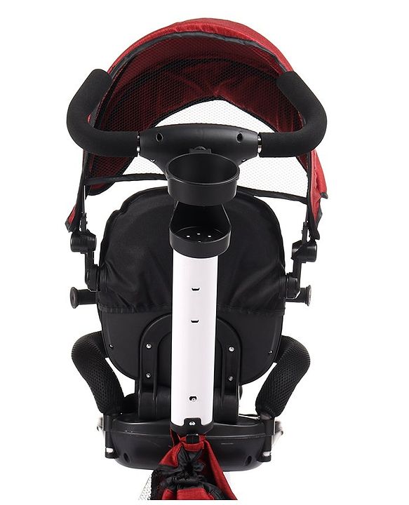 Babyhug Prodigy Plug & Play 7 in 1 Stroller Trike with Foldable Frame|360° Rotatable Seat|Rubber Wheels with Brakes|Parental Handle with Canopy|Storage Basket with Bell for Boys & Girls - Red