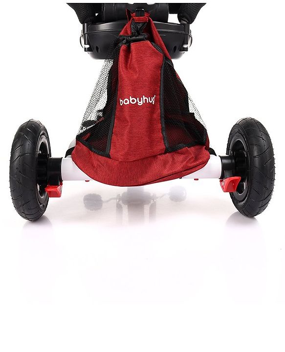 Babyhug Prodigy Plug & Play 7 in 1 Stroller Trike with Foldable Frame|360° Rotatable Seat|Rubber Wheels with Brakes|Parental Handle with Canopy|Storage Basket with Bell for Boys & Girls - Red