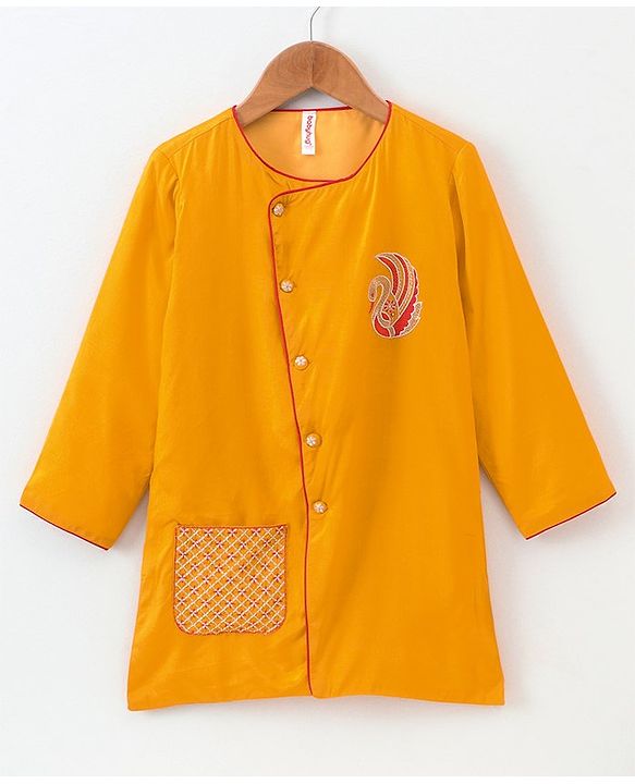 Babyhug Full Sleeves Kurta & Dhoti Swan Embroidery - Yellow Orange