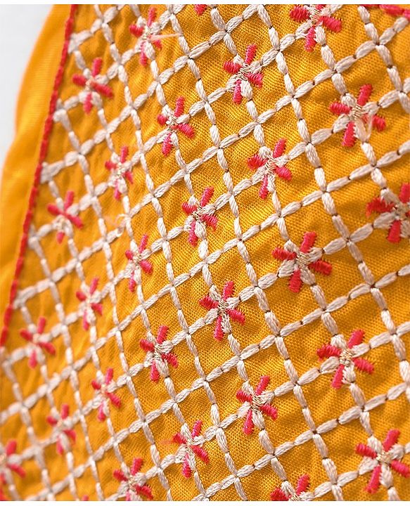 Babyhug Full Sleeves Kurta & Dhoti Swan Embroidery - Yellow Orange