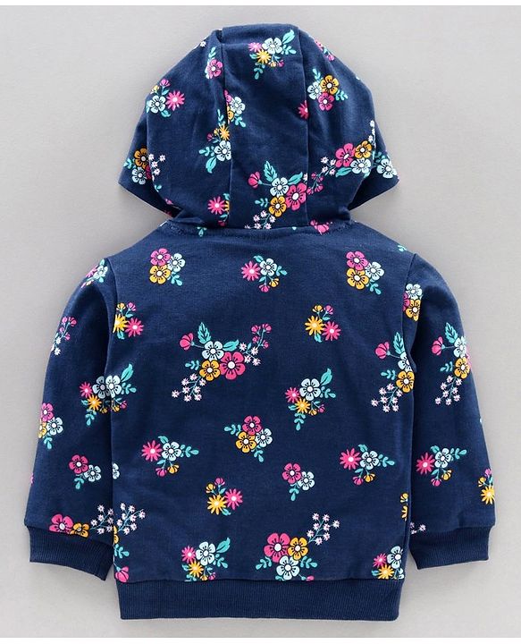 Babyhug Top Bottom & Hooded Jacket Floral Print - Pink Navy