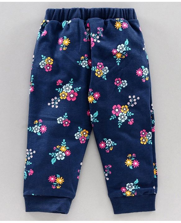 Babyhug Top Bottom & Hooded Jacket Floral Print - Pink Navy