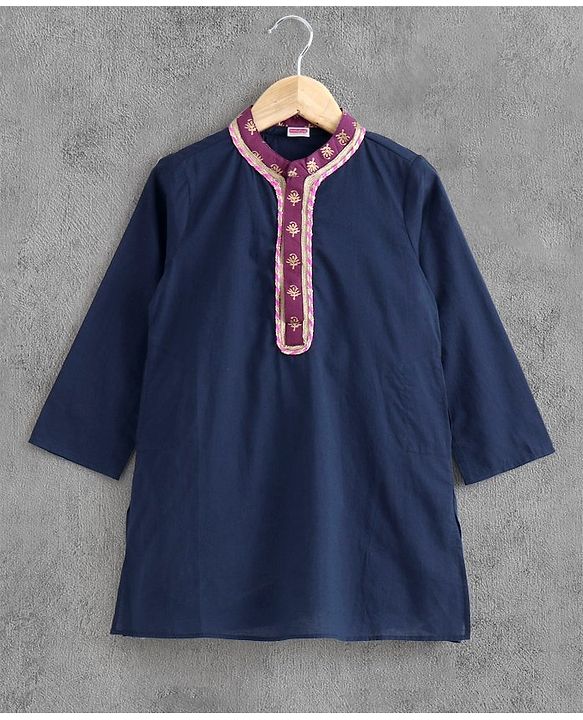 Babyhug Full Sleeves Kurta & Dhoti Floral Print - Navy Blue Violet