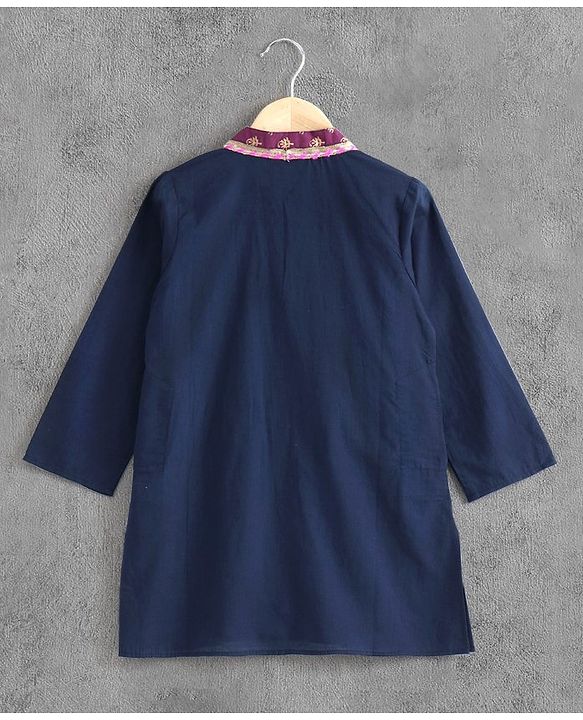 Babyhug Full Sleeves Kurta & Dhoti Floral Print - Navy Blue Violet