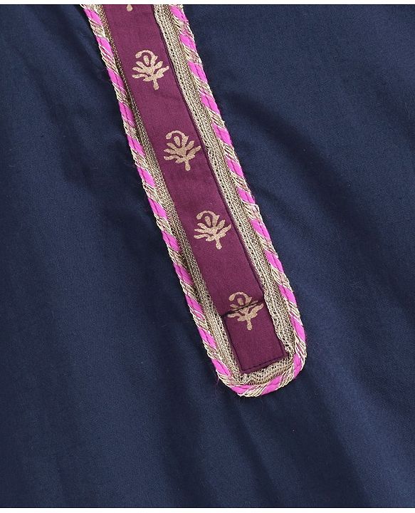 Babyhug Full Sleeves Kurta & Dhoti Floral Print - Navy Blue Violet