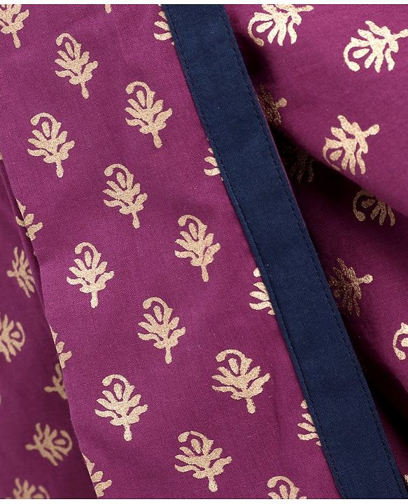 Babyhug Full Sleeves Kurta & Dhoti Floral Print - Navy Blue Violet