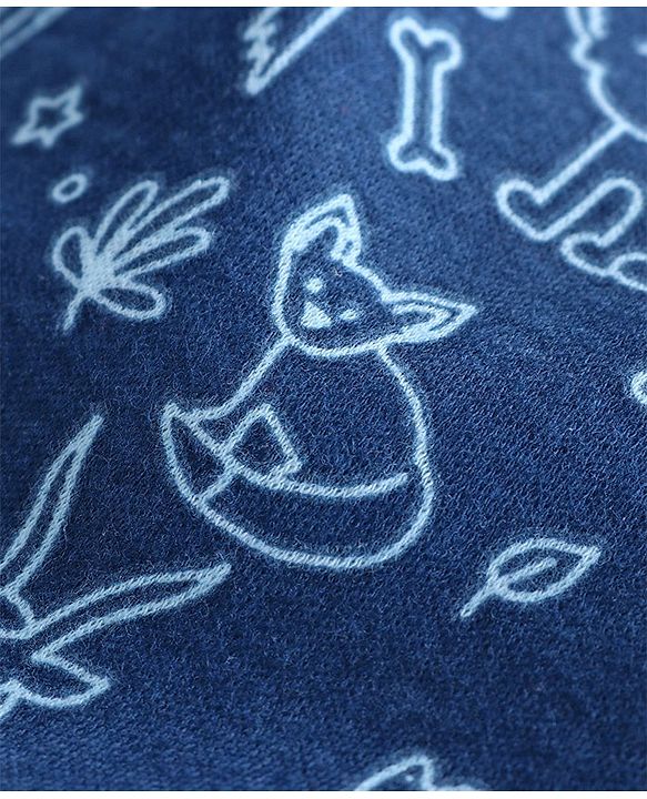 Babyhug Full Sleeves Footed Printed Sleepsuit Giraffe Patch - Blue