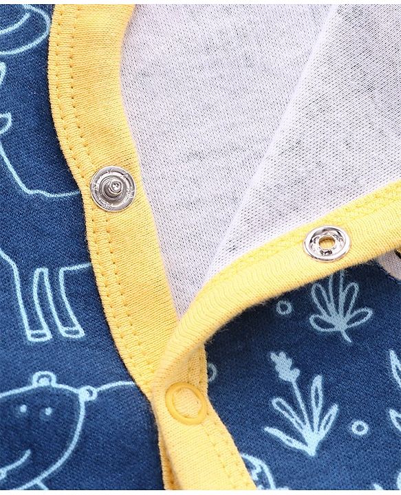 Babyhug Full Sleeves Footed Printed Sleepsuit Giraffe Patch - Blue