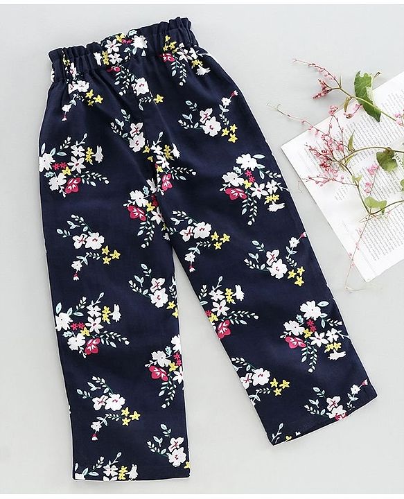 Babyhug Full Length Floral Printed Trouser - Navy Blue
