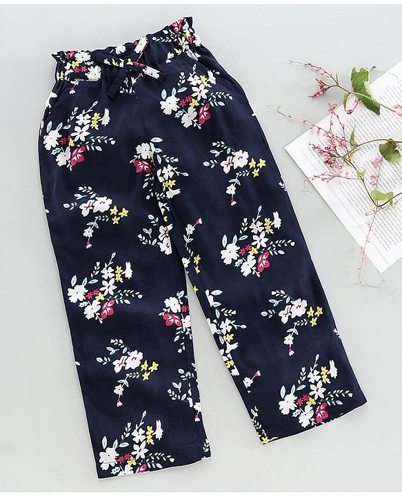 Babyhug Full Length Floral Printed Trouser - Navy Blue