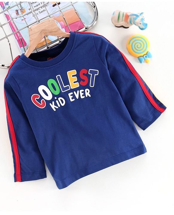 Babyhug Full Sleeves Tee Coolest Print - Navy Blue