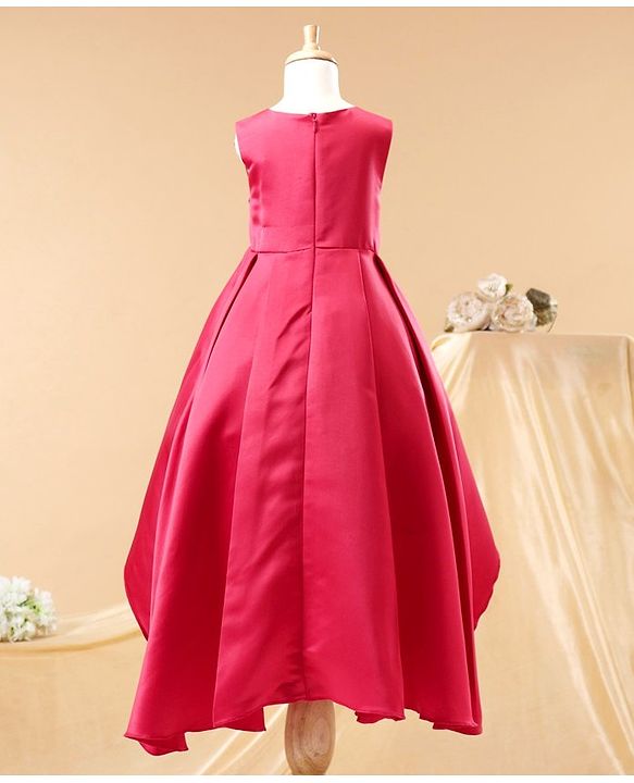Babyhug Party Wear Sleeveless High Low Frock Floral Appliques - Red