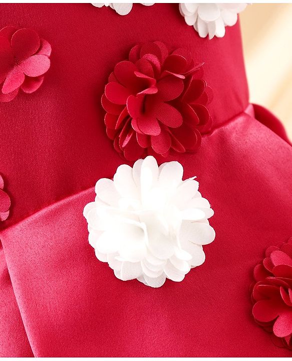 Babyhug Party Wear Sleeveless High Low Frock Floral Appliques - Red