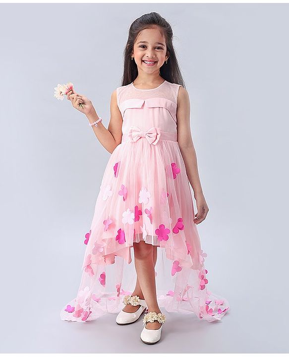Babyhug Sleeveless Party Wear Frock Floral Embellishment - Pink - 3-4Y Pink