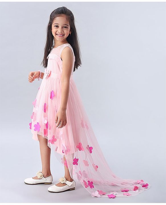 Babyhug Sleeveless Party Wear Frock Floral Embellishment - Pink - 3-4Y Pink