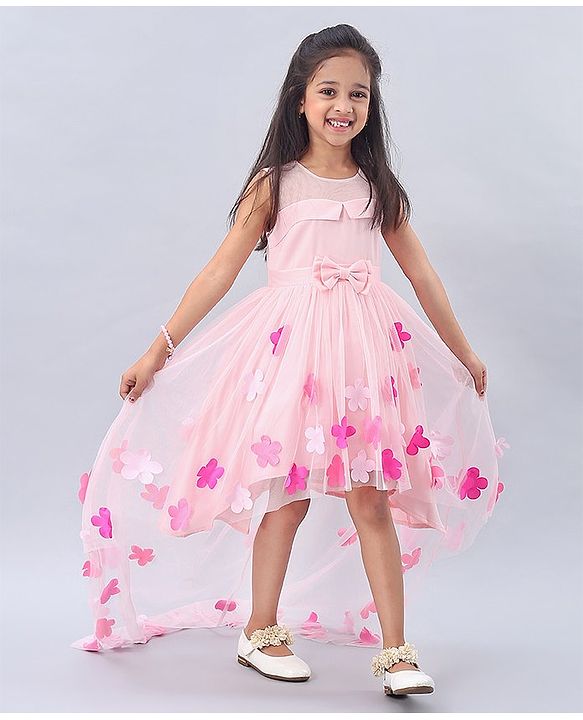 Babyhug Sleeveless Party Wear Frock Floral Embellishment - Pink - 3-4Y Pink