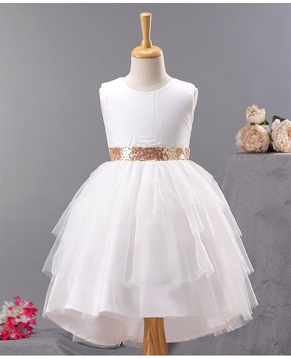 Babyhug Sleeveless Flared Frock with Sequin Embellished - White