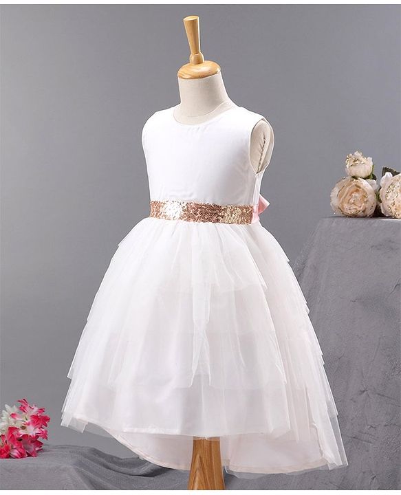 Babyhug Sleeveless Flared Frock with Sequin Embellished - White