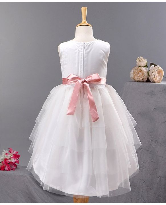 Babyhug Sleeveless Flared Frock with Sequin Embellished - White