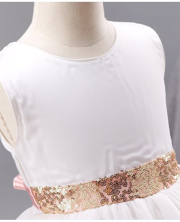 Babyhug Sleeveless Flared Frock with Sequin Embellished - White