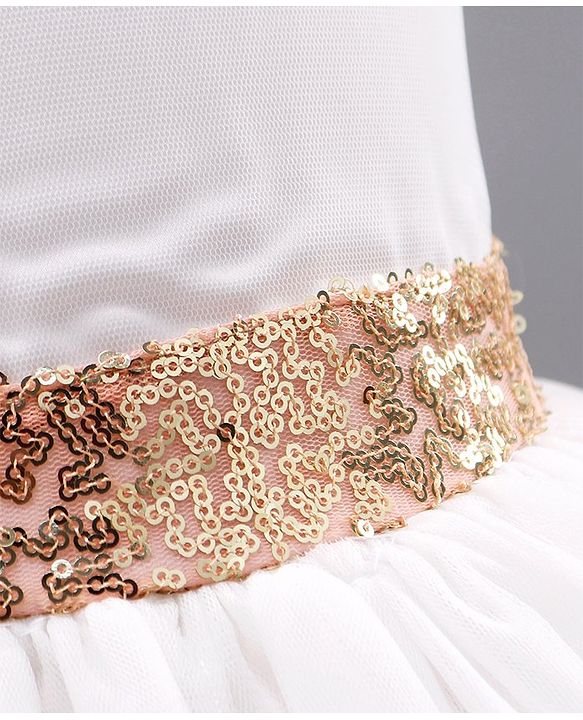 Babyhug Sleeveless Flared Frock with Sequin Embellished - White