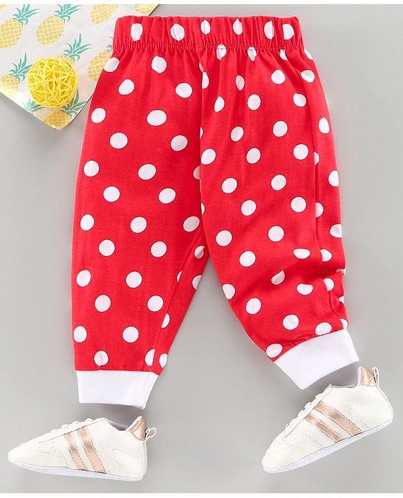 Babyhug Full Length Lounge Pant Polka Dot Print - Red